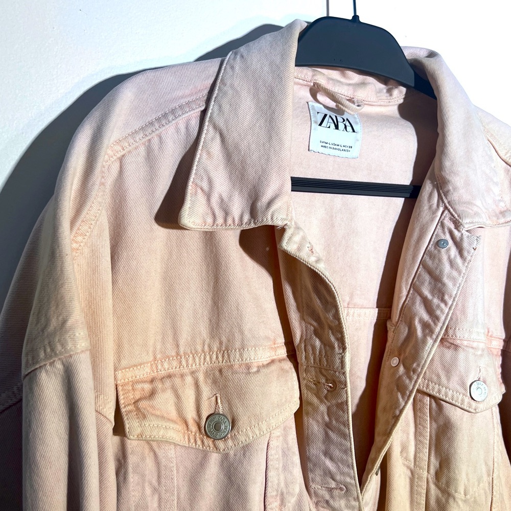 FINAL SALE 🛒 💥 Zara Pink Khaki Denim Jacket with Cuff Sleeves